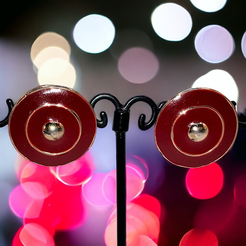 Vintage Burgundy & Gold Shield Shape Modern Earrings!